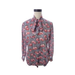 Vintage Retro Flower Print Button Down Kitten Bow Blouse Small Medium Top